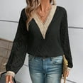 thumbnail image 6 of Women's V Neck Sweater Lace Long Sleeve Knitted Top Fashion Casual Loose Solid Color Cable Knit Pullover Shirt (Black M), 6 of 6