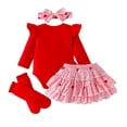 thumbnail image 5 of BOBOGOJP Baby Girl Outfit My 1st Valentine's Day Romper + Diamond Skirts +Leg Warmers+Headband 4Pcs Spring Clothes Red for Size 12M, 5 of 9