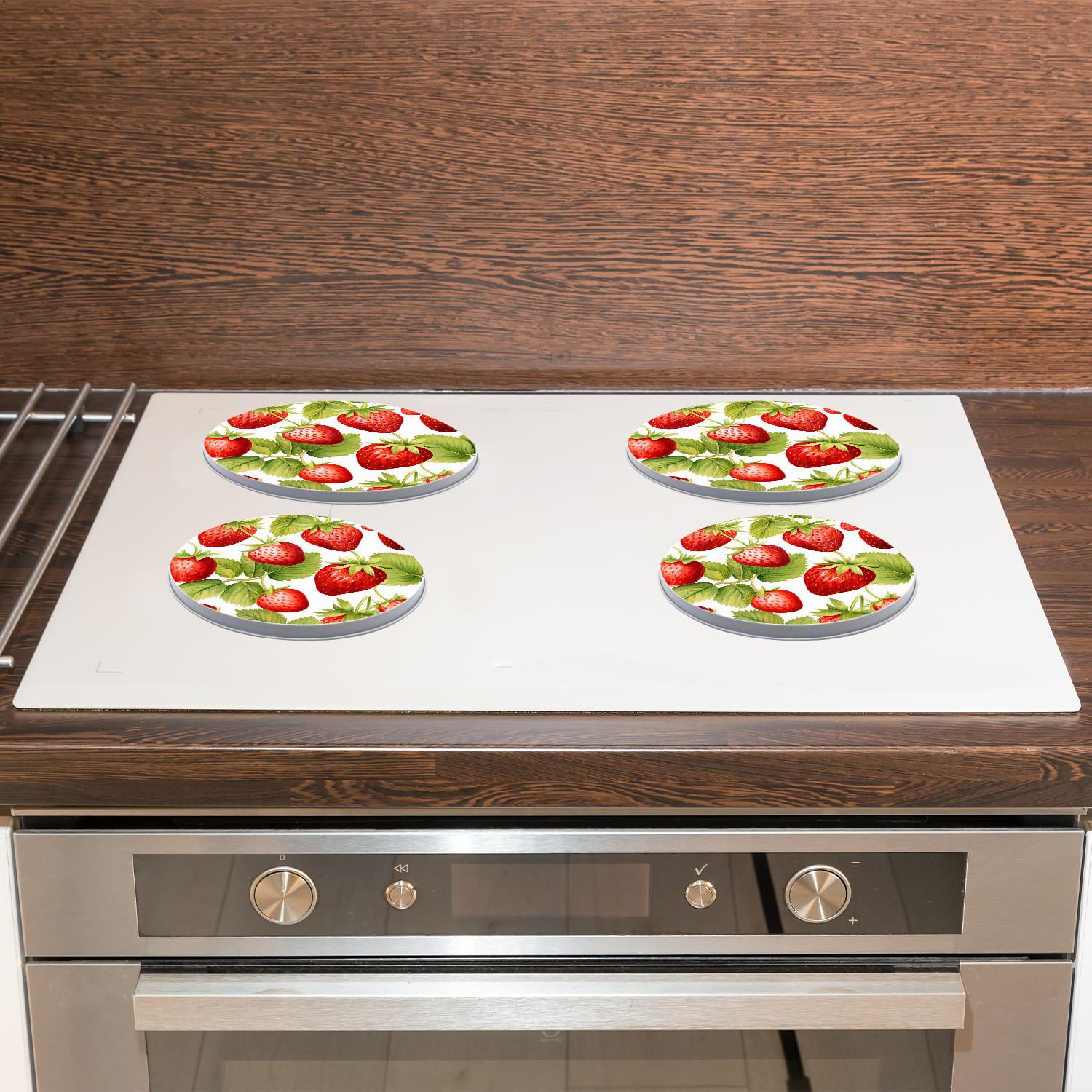 Stove Burner Covers 4 Pcs for Decorative Gas Stove Burner Cover 8Inch And 10Inch ,Strawberry Watercolor Red White art