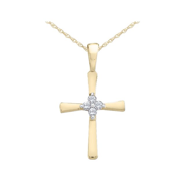 Collier pendentif en croix diamant 1/20 CTW en or jaune 10k avec chaîne