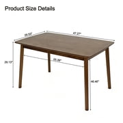 Noble House 47 Solid Wood Dining Table, Rectangular Mid-Century Kitchen Table with Rounded Corners, Walnut