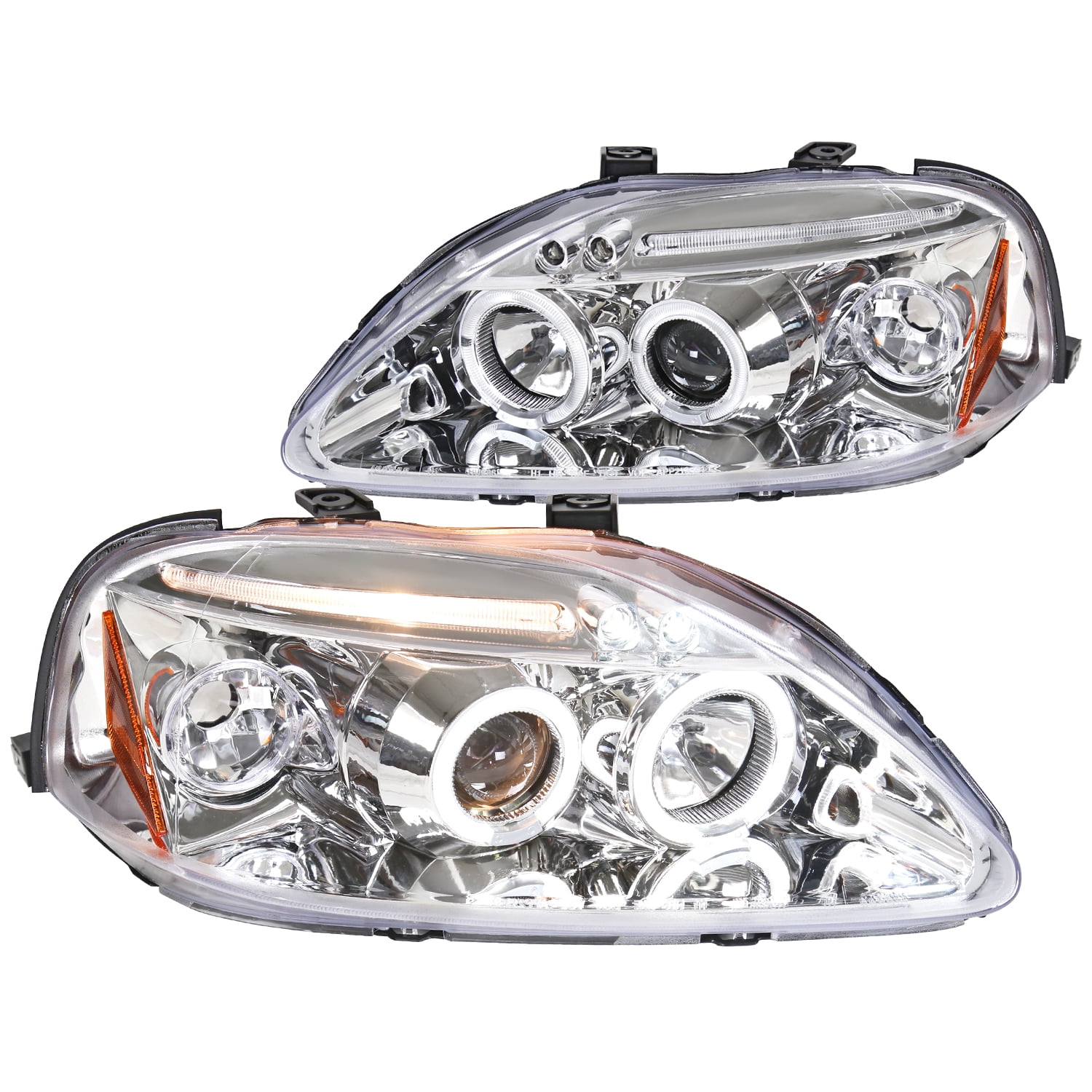 Pair Clear Lens LED Halo Projector Fog Lights Lamps For 1999-2000 Honda Civic
