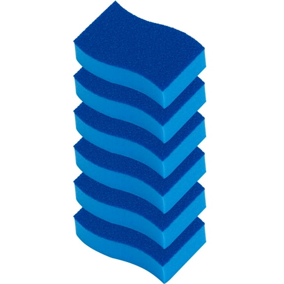 Elitra Essentials Scrubber Sponge, Non-Scratch Hydrophilic Foam Technology - Curved Grip, Dual-Sided Foam & Acrylic Grain Surface, Made in USA (Pack of 6)
