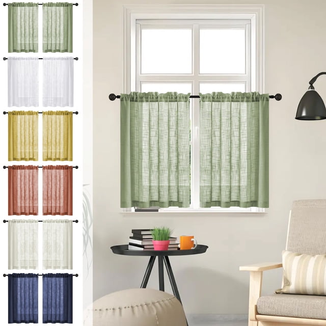 Polyester Rideaux en 2 Pcs Beige en Gaze de Lin Rideaux de Séparation Style Vintage Semi-Transparents Courts pour Décoration de Salle de Bain Cuisine Rkxzt