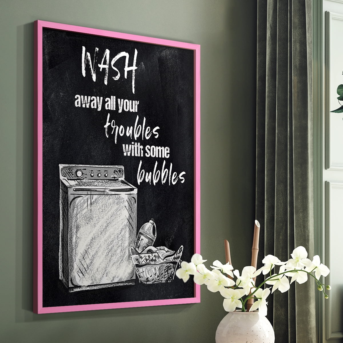 Wash Away Your Troubles Framed Print in Pink Solid Wood 11 x 14 Framed Print