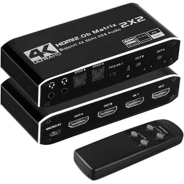 HDMI Matrix 2x2,AUBEAMTO 4K@60Hz HDMI Matrix Switch 2 in 2 Out with IR Remote Control, Support HDMI 2.0b, HDCP2.2, HDR10, Ultra HD, 3D