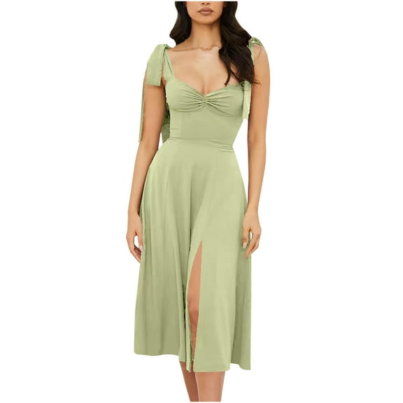 IROINNID Formal Dress for Women Wedding Guest Evening Night Party Dress Elegant V-neck Sleeveless Color New High Waist Dress,Mint Green