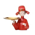 thumbnail image 1 of Bandeja de almacenamiento de resina para estatuas de novia/novio, soporte para guardar baratijas de frutas 24x24cm con sombrero, 1 of 9