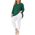 thumbnail image 2 of Agnes Orinda Women's Plus Size St. Patrick's Day Tops Split Neck High Low Hem 3/4 Sleeves Chiffon Blouse 2024 3X Green, 2 of 6
