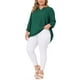thumbnail image 2 of Blusa de gasa de mujer plus size Agnes Orinda con cuello partido, dobladillo alto-bajo, mangas 3/4, 2024, talla 3X, color verde, 2 of 6