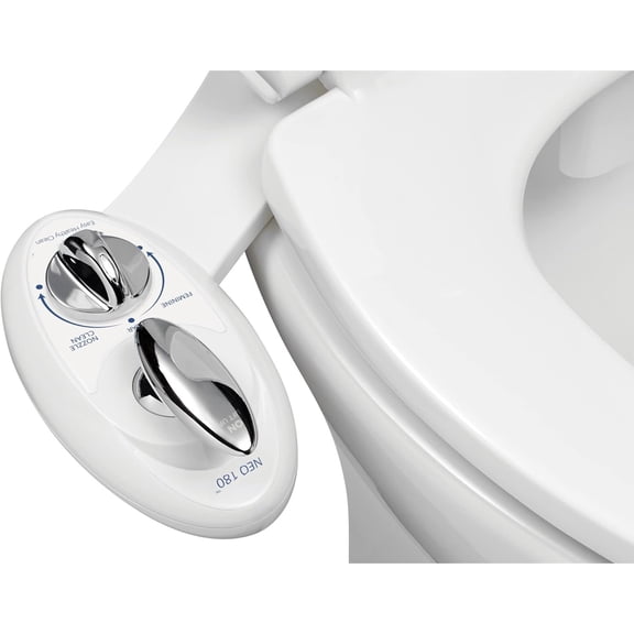 Dual Nozzle, Self-Cleaning, Non-Electric Bidet Attachment for Toilet Seat, Adjustable Water Pressure, Rear & Feminine Wash, with Lever Control (White)