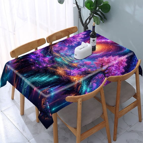 RKSupls Floating Crystal Island Rectangle Dining Tablecloth, Washable Wipeable Stain & Wrinkle Resistant Polyester Tablecloth for Kitchen Picnic Party