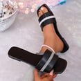 thumbnail image 4 of Xdegoge Slides Sandals Women Open Toe Rhinestone Single Band Flat Slides Square Toe Sparkly Crystal Slip On Slippers Casual Poolside Shoes, 4 of 8