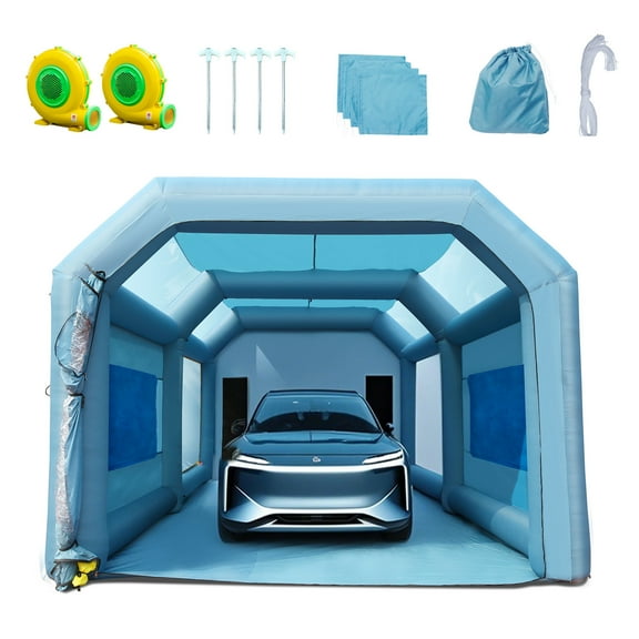 KFFKFF 26x15x11ft Inflatable Paint Booth with Dual Blowers, Spray Booth Tent with Air Filtration System for Vehicle Painting, Parking, and Workshop Use