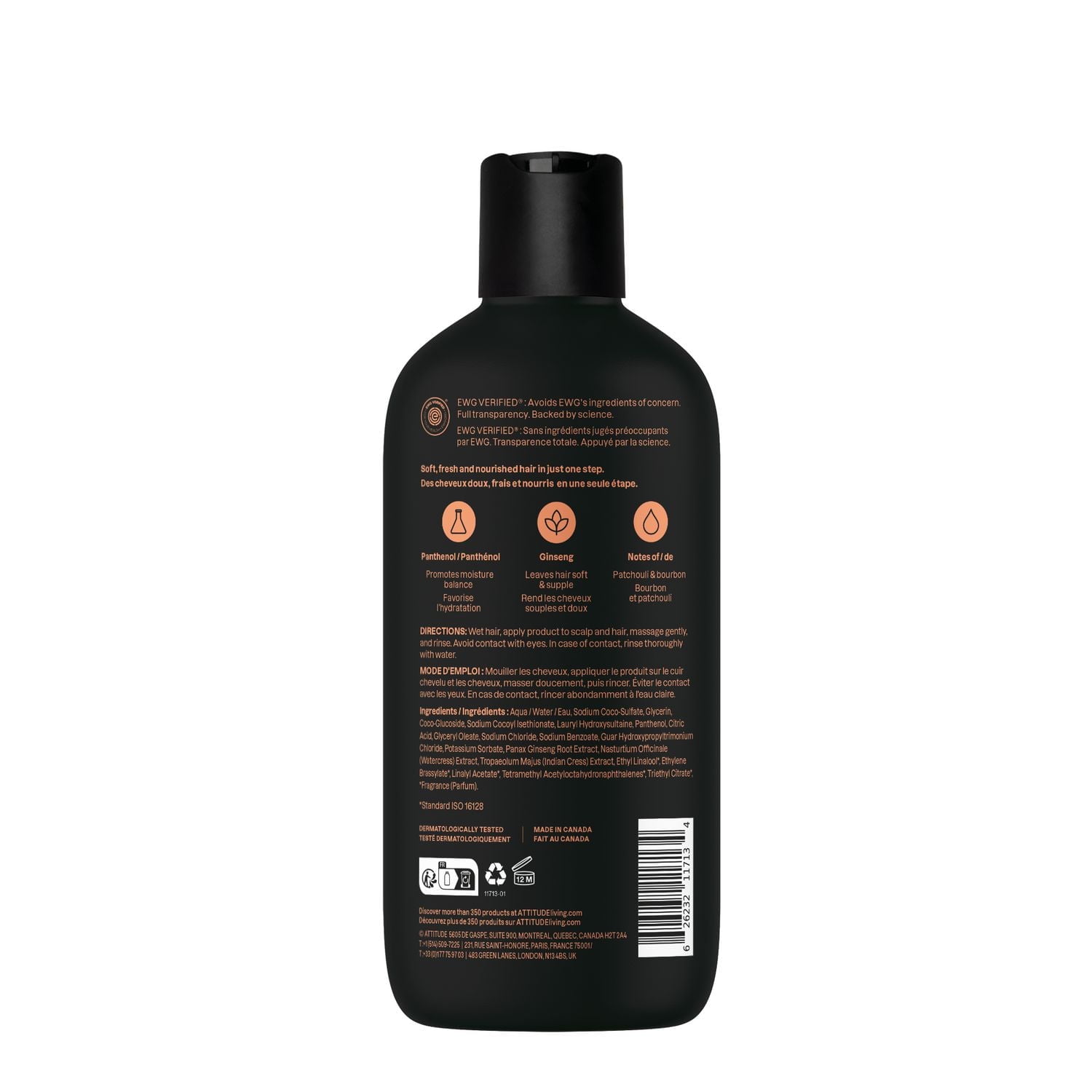 ATTITUDE super leaves 2N1 Shampoo & Conditioner Nourishing, Patchouli & Bourbon, 414 mL