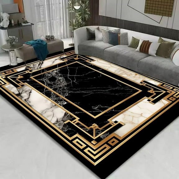 Modern Black Gold Carpets Living Room Sofas Luxury Large Area Rugs 140x200cm Home Decor Bedroom Wawshable Floor Mats Non-slip
