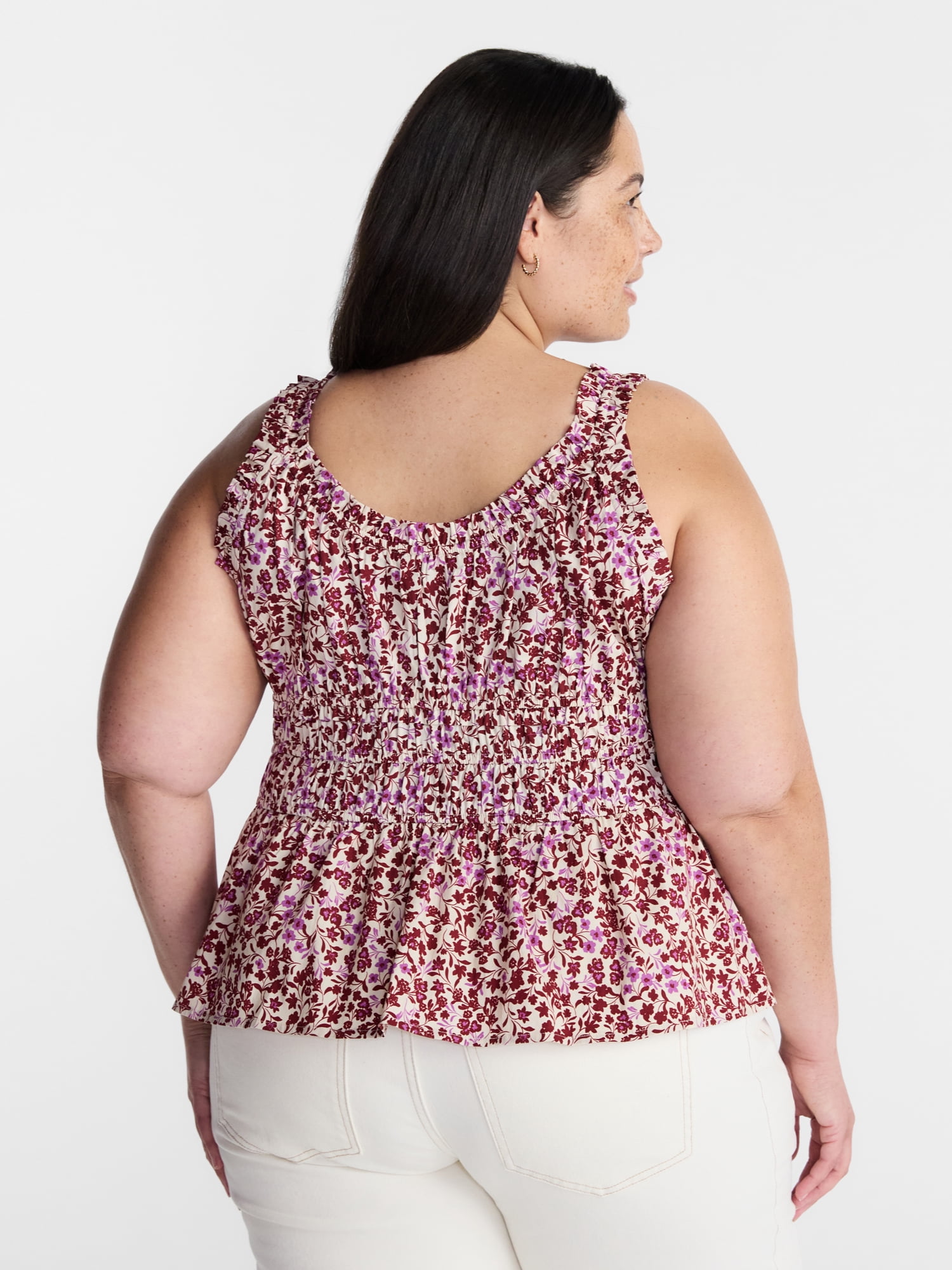 Terra & Sky Women’s Plus Sleeveless Smocked Peplum Tank Top, Sizes 0X-5X