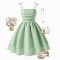 thumbnail image 2 of Girls Summer Dresses with Spaghetti Straps Ruffle Ruched Double Layered A Line Girl Dresses, 2 of 7