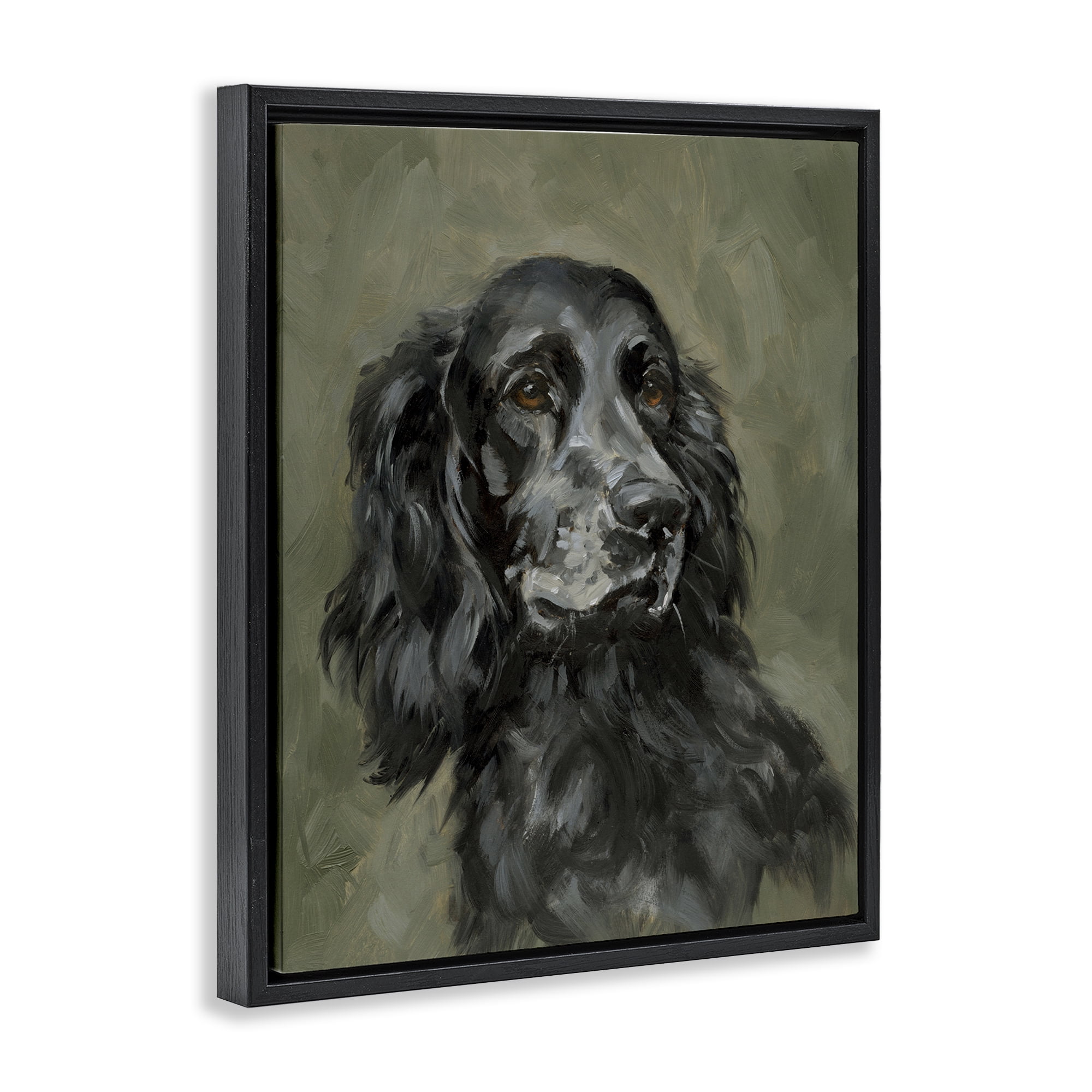 Stupell Industries Black Cocker Spaniel Animals & Insects Painting Black Floater Framed Canvas Art Print Wall Art, 25 x 31