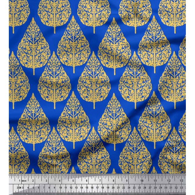 Soimoi Poly Georgette Fabric Floral & Flying Swan Block Print Fabric by The Yard 42 Inch Wide