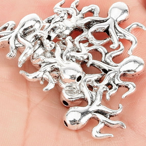 WHAMVOX 50pcs Diy Octopus Spacer Beads For Bracelet Necklace Making Alloy Large Hole Beads Unique Animal Charms For Jewelry Crafting