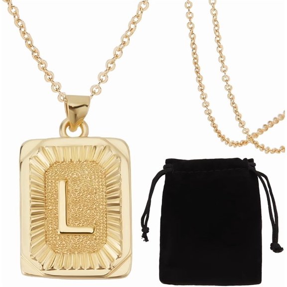 1 Box 1Pc Initial Necklace for Women 18K Gold Plated Brass English Letter L Necklaces with Rectangle Velvet Pouches Mixed Color