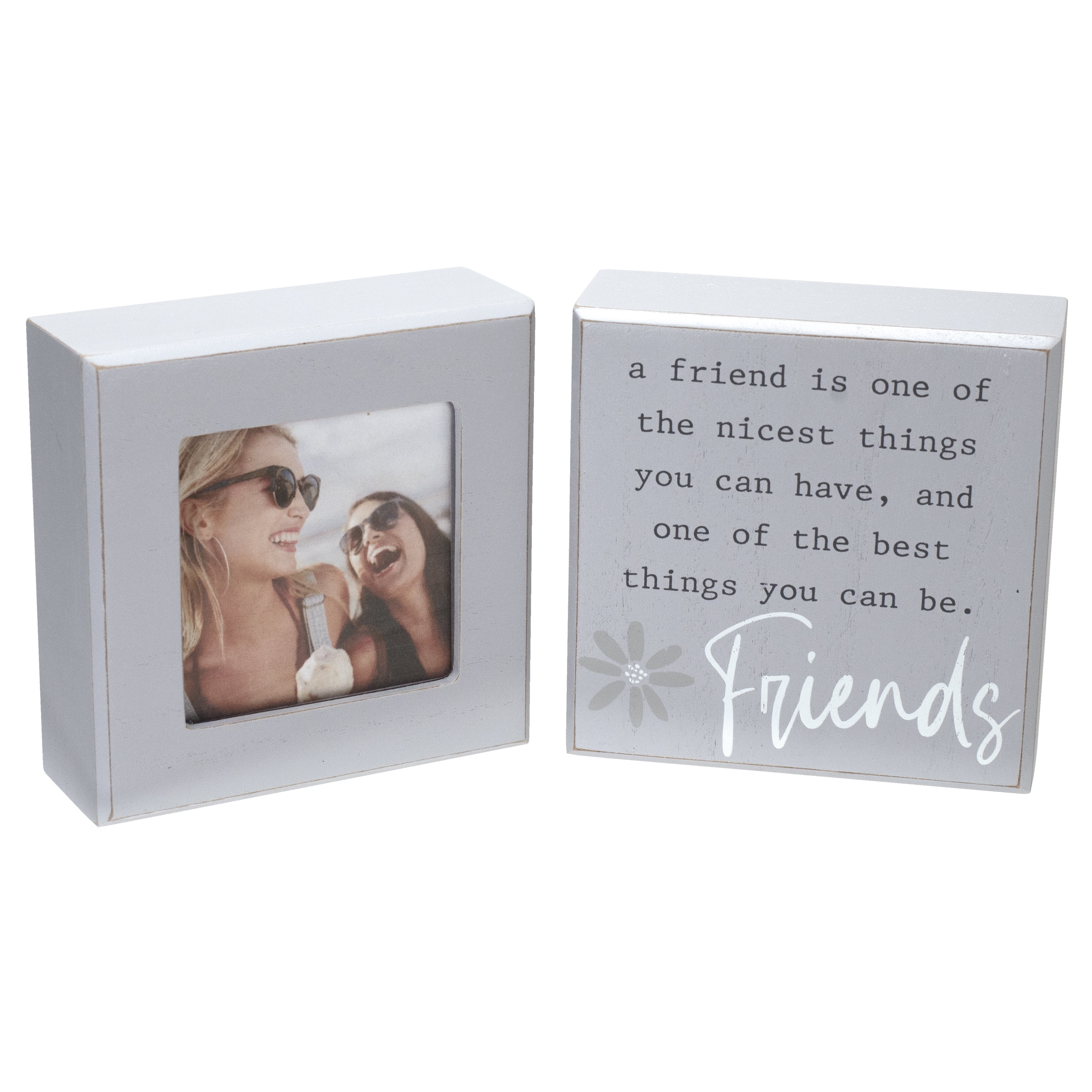 Malden International Designs Friends 2 Piece 5x5 Block Stories Gray Sign And 3x3 Picture Frame