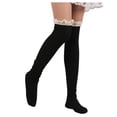 thumbnail image 2 of Chaussettes Tricotées Unies pour Femmes, Bas à Empiècements en Dentelle, Bas Longs et Hauts, Bas, Bas de compression, Noir, 2 of 7
