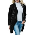 thumbnail image 4 of USSUMA Women's Velvet Cardigan Open Front Vintage Outerwear Long Sleeve Blazers Coat Fashion Wild Trench Coat, 4 of 7