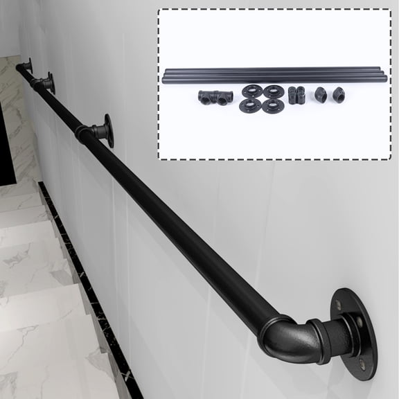 ChicHomey Pipe-Based Stair Railing,​​Heavy Duty Stair Handrail, 3 Wall Brackets 200kg Load-Bearing, Rounded Edge Wall Railing for Home, Apartment, Hospital Safety​