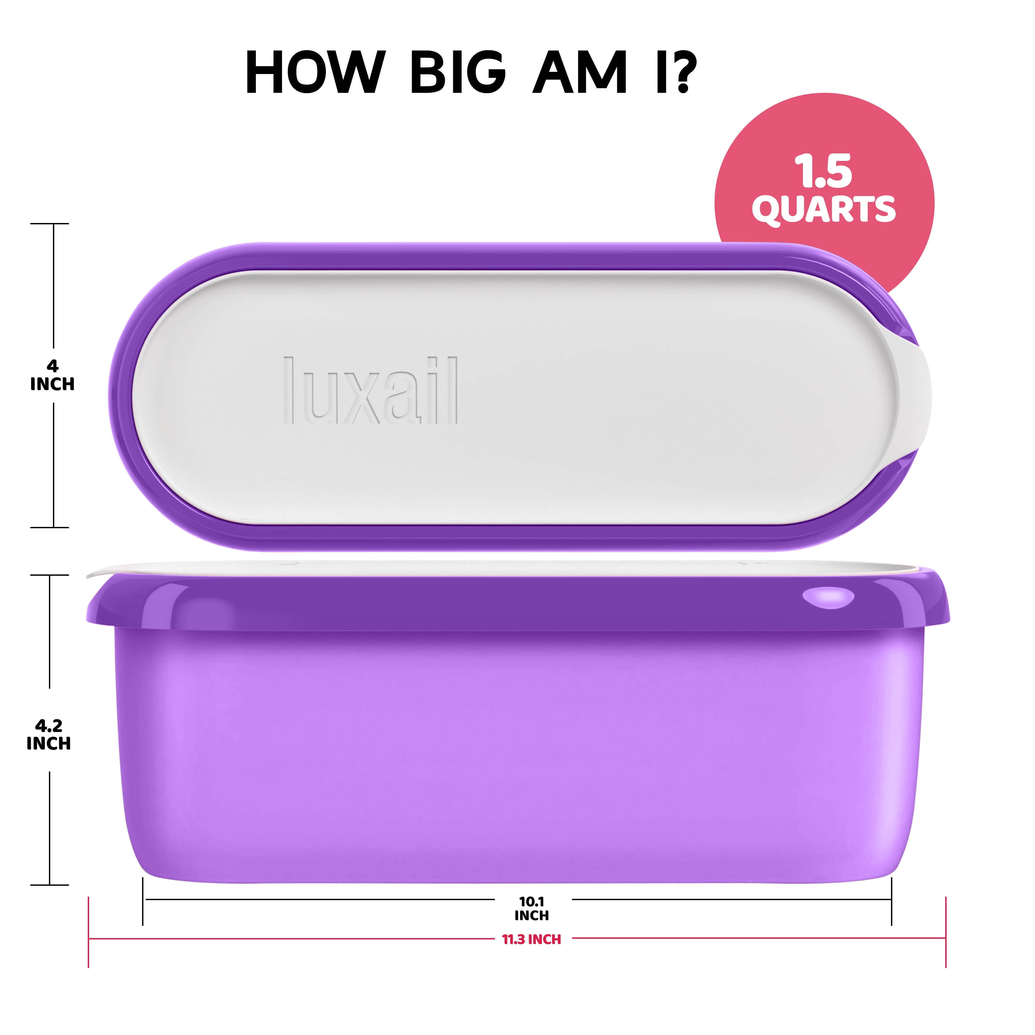 Luxail Ice Cream Container with Lids, BPA Free Plastic, Double Insulated, 1.5 Quart, Purple