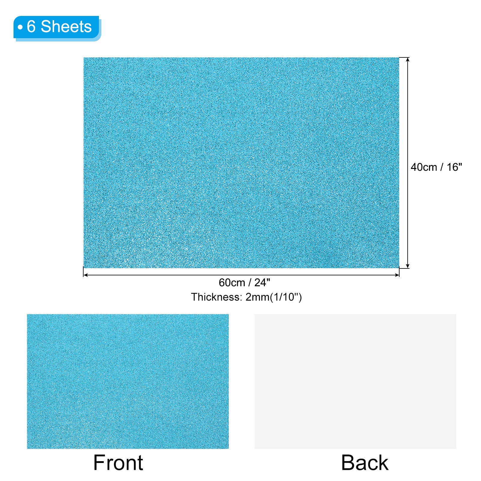 Uxcell 2mm(1/10") Thick Adhesive Glitter Foam Sheet 16x24inch(40x60cm) Blue, EVA Shiny Foam Board for Craft, 6 Pcs