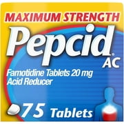 Pepcid AC Maximum Strength Heartburn Relief Tablets, Prevents & Relieves Heartburn Due to Acid Indigestion & Sour Stomach, 20mg of Famotidine to Reduce & Control Acid, Fast-Acting, 75 Ct