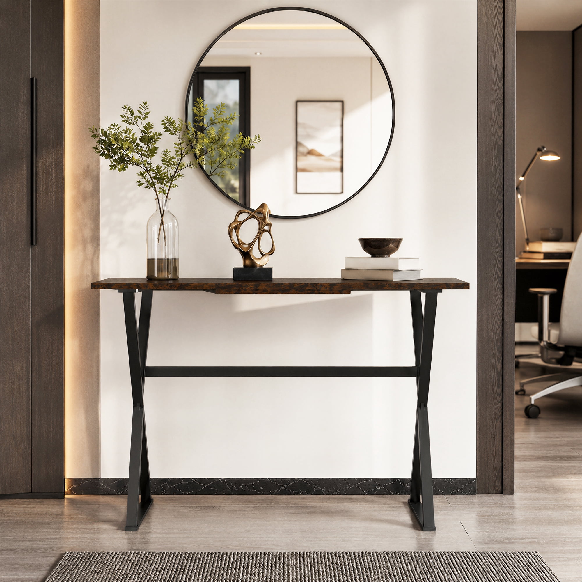 Manxile Narrow Console Table for Entryway, Farmhouse Sofa Side Table for Living Room, Foyer, Rustic Brown