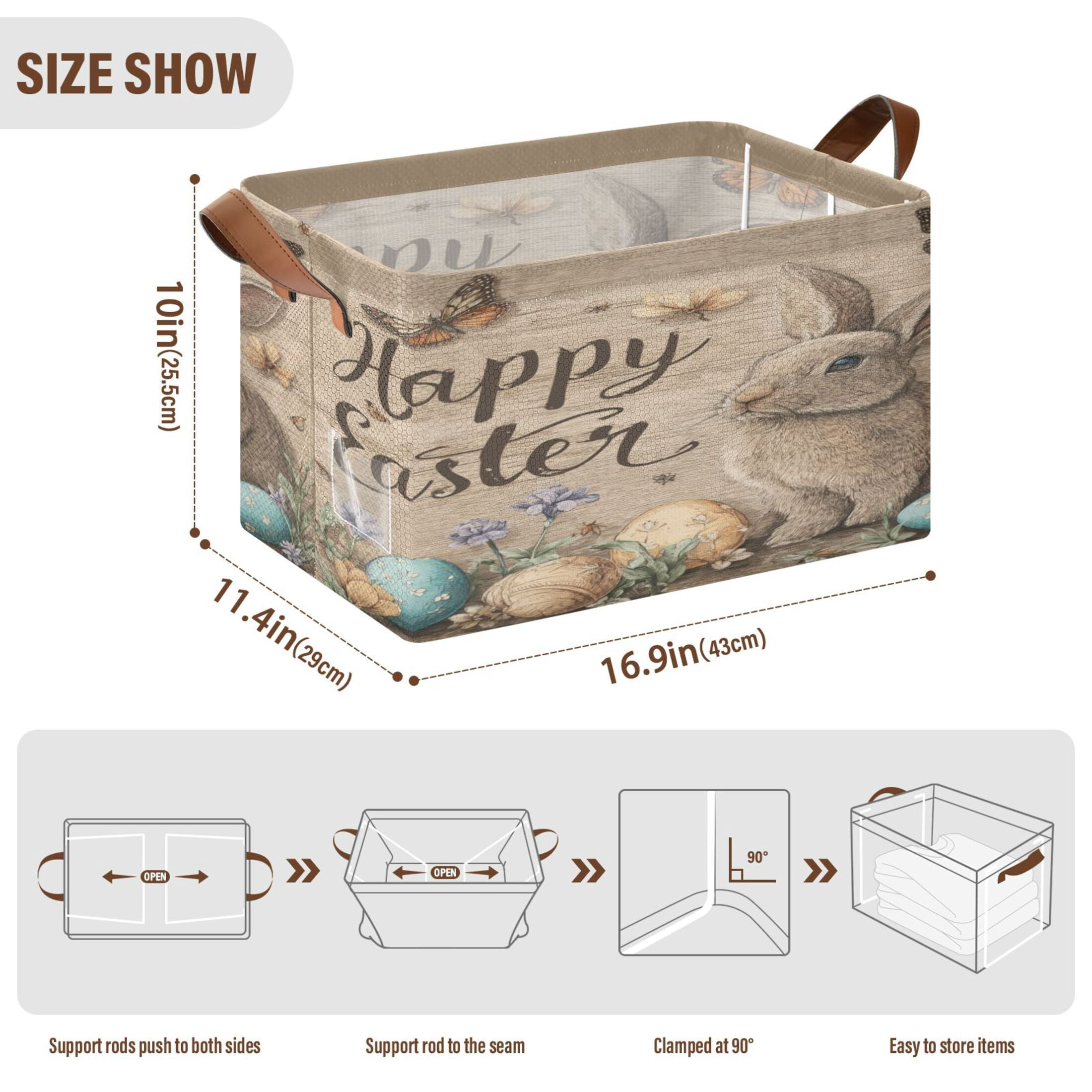 WobogoBrown Easter Rabbit Storage Basket 16.9×11.4×10in Collapsible Oversized with Metal Iron Frame