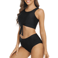 thumbnail image 2 of Hilor Women's High Waisted Bikini Two Piece Swimsuits High Neck Bathing Suits Knotted Front Tankini Sets, 2 of 6
