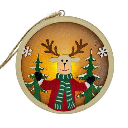

ibaste Wooden Christmas Tree Pendant | Christmas LED Glowing Wooden Crafts | Cute Cartoon Christmas Tree Decoration Classic Santa Elk Snowman Christmas Decorations