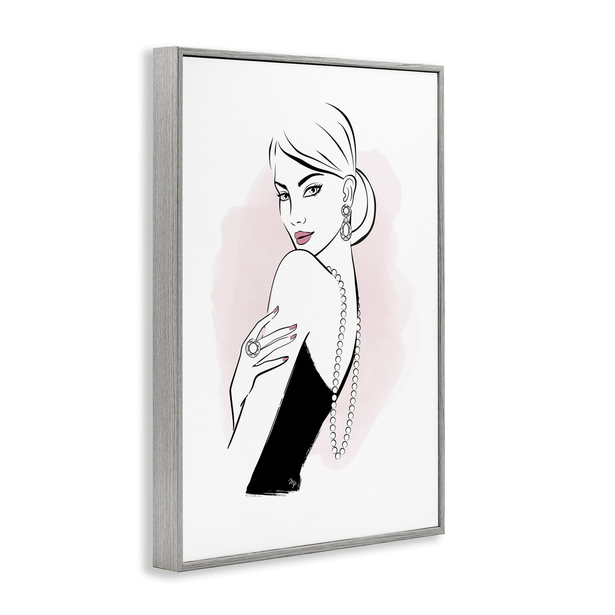Stupell Industries Diamond Jewelry Girl Novelty Painting Gray Framed Art Print Wall Art, 20 x 30