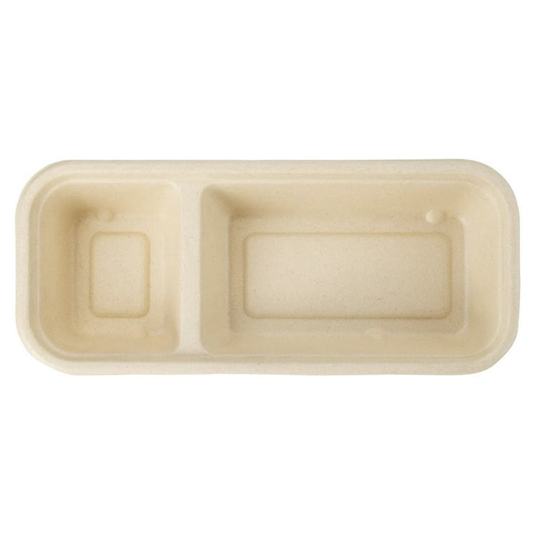 Pulp Tek Rectangle White Sugarcane / Bagasse Food Tray - 5 Compartments -  10 1/2 x 8 1/2 x 1 - 100 count box