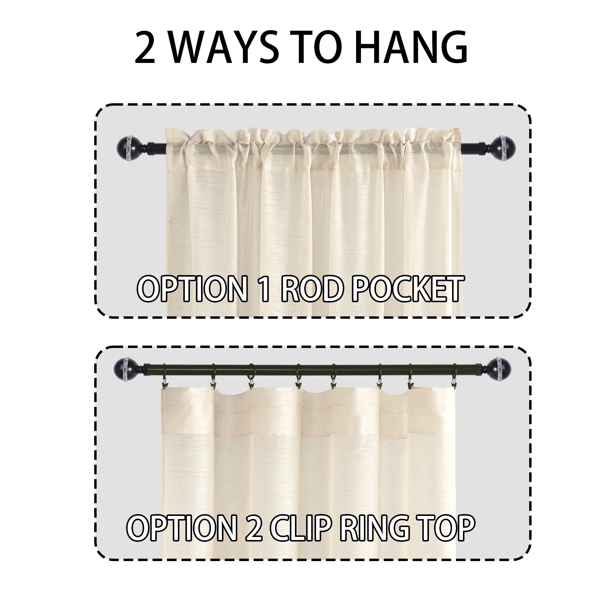JIUZHEN Semi Sheer Curtains 84 Inches Long, Rod Pocket Light Filtering Semi Transparent Voile Window Curtains for Living Room & Bedroom, Set of 2 Panels with Tiebacks, W52 x L84, Beige