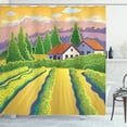 thumbnail image 1 of Country Home Shower Curtain, Cute Countryside Illustration of Vineyard Farm House Trees in Cartoon Design, Fabric Bathroom Set with Hooks, 69W X 84L Inches Extra Long, Multicolor, by Ambesonne, 1 of 3