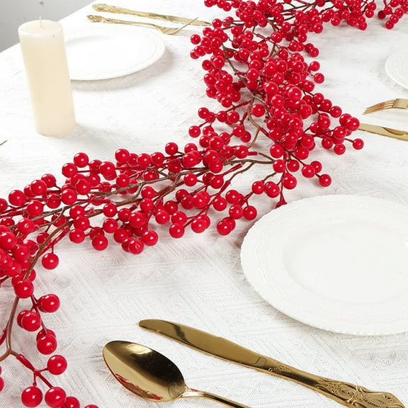 Bxaolu 5.75Ft Berry Garland, Christmas Holly Berry Vine for Xmas Tree, Mantle, Tabletop, Indoor Outdoor Artificial Christmas Decoration (Red)