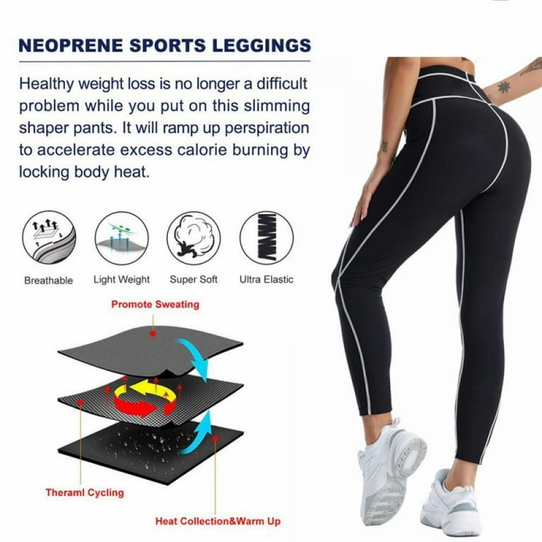 Women Hot Neoprene Sauna Sweat Pants with Pocket Workout Running Slimming  Shorts Capris Compression Leggings Body Shaper 