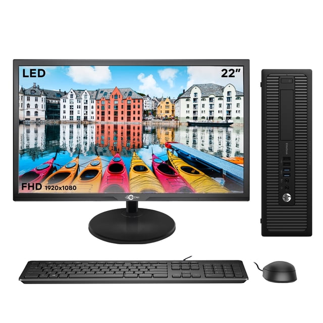Refurbished HP EliteDesk 800 G2 SFF PC, Intel Core i5-6th Gen, 3.2GHz, 16GB DDR4 RAM, 1TB HDD, Keyboard and Mouse, 22inch Monitor, Windows 10 Pro(64bit)