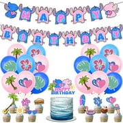 Cartoon Blue Birthday CORNET Decorations,Tropical Luau Party Supplies Includes banners,Balloons,Cupcake Toppers and Cake Toppers