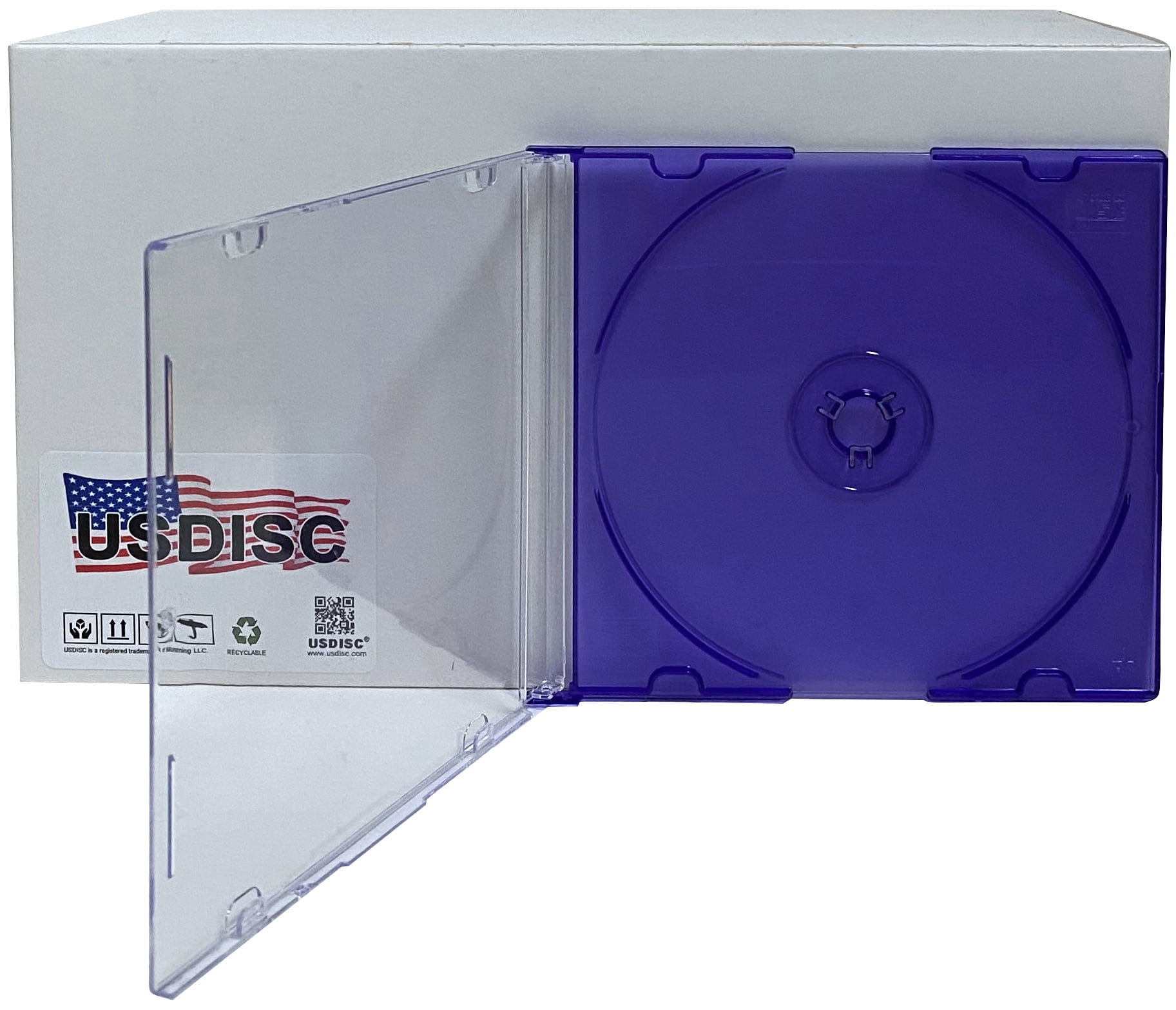USDISC CD Jewel Cases Slimline 5.2mm, Single 1 Disc, Multicolor, Pack Of 25