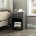 thumbnail image 3 of OAKHAM Farmhouse Nightstands Set of 2, Boho End Table with Drawer and Open Shelf, Bedside Table for Bedroom Living Room, Midnight Oak, 3 of 9