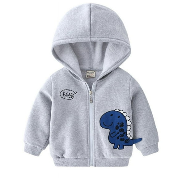 Toddler Boys Fleece Warm Plush Inner Dinosaur Zip Hooded Jacket Coat (1-8T)