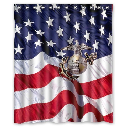 GreenDecor Usmc Waterproof Shower Curtain Set with Hooks Bathroom