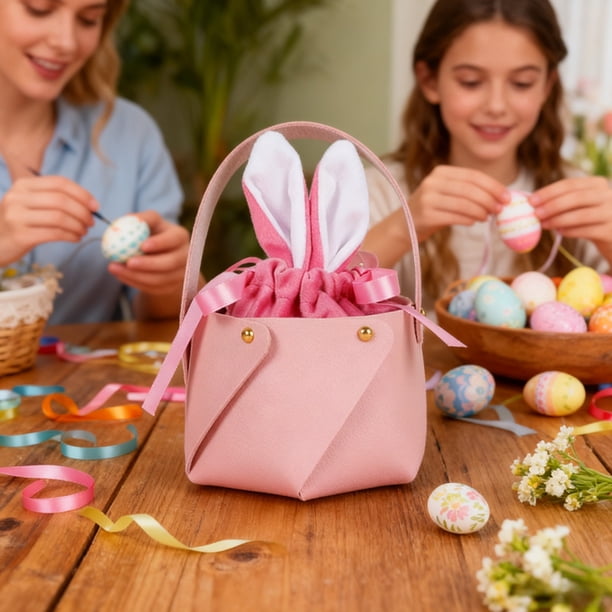 Bolso con orejas de conejo de Pascua | Minibolso de piel sintética con cierre de cinta | Decoración infantil para fiestas de Pascua y bolsa de regalo para huevos y golosinas | Amarillo, blanco,